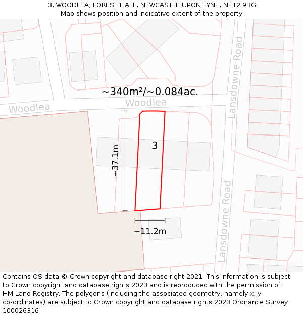 3, WOODLEA, FOREST HALL, NEWCASTLE UPON TYNE, NE12 9BG: Plot and title map