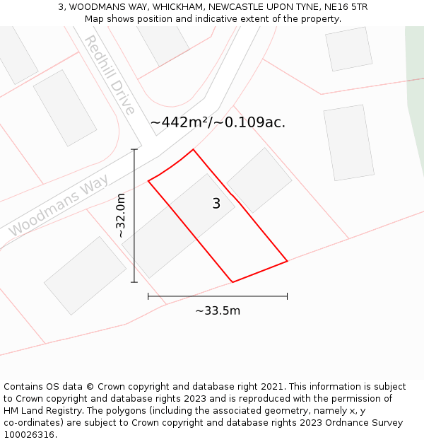 3, WOODMANS WAY, WHICKHAM, NEWCASTLE UPON TYNE, NE16 5TR: Plot and title map