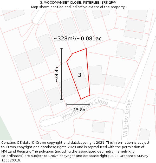 3, WOODMANSEY CLOSE, PETERLEE, SR8 2RW: Plot and title map