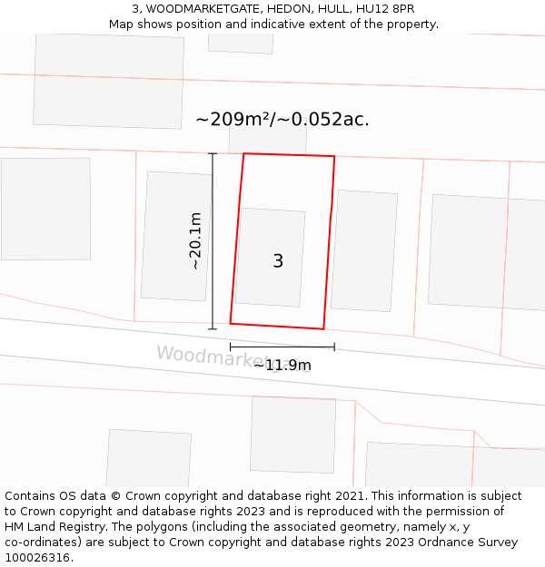 3, WOODMARKETGATE, HEDON, HULL, HU12 8PR: Plot and title map