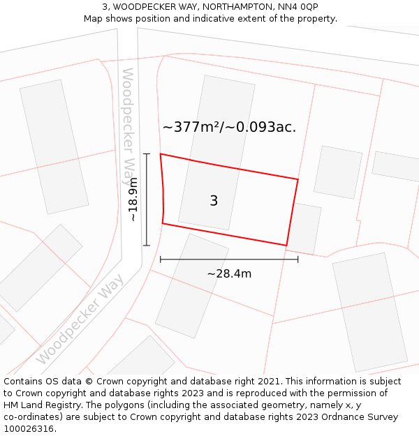 3, WOODPECKER WAY, NORTHAMPTON, NN4 0QP: Plot and title map