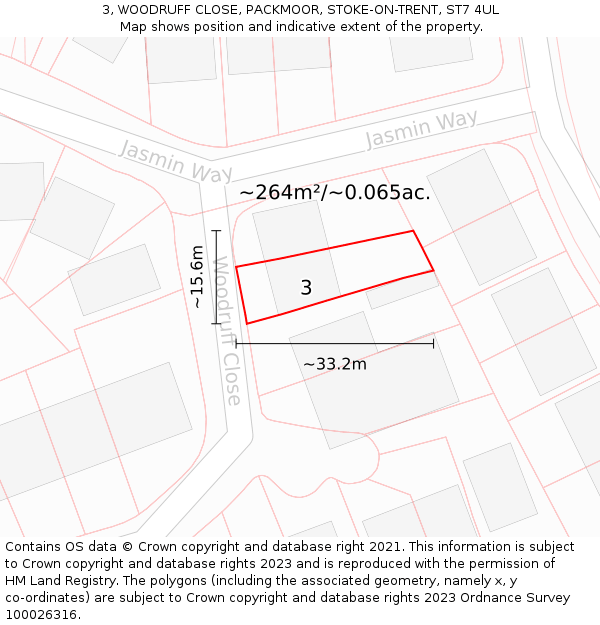 3, WOODRUFF CLOSE, PACKMOOR, STOKE-ON-TRENT, ST7 4UL: Plot and title map