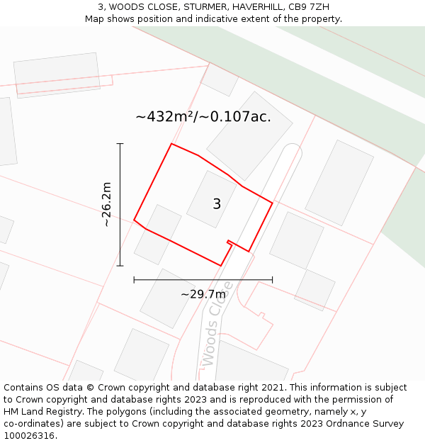 3, WOODS CLOSE, STURMER, HAVERHILL, CB9 7ZH: Plot and title map