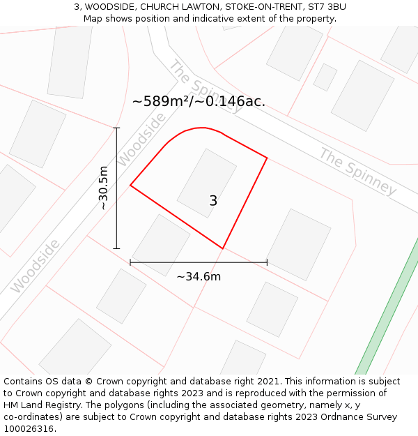 3, WOODSIDE, CHURCH LAWTON, STOKE-ON-TRENT, ST7 3BU: Plot and title map