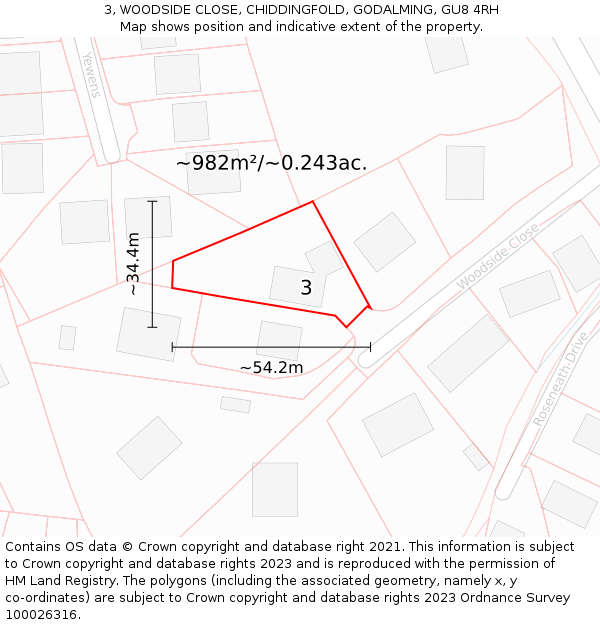 3, WOODSIDE CLOSE, CHIDDINGFOLD, GODALMING, GU8 4RH: Plot and title map