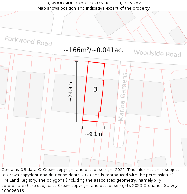 3, WOODSIDE ROAD, BOURNEMOUTH, BH5 2AZ: Plot and title map