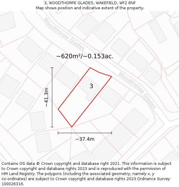 3, WOODTHORPE GLADES, WAKEFIELD, WF2 6NF: Plot and title map