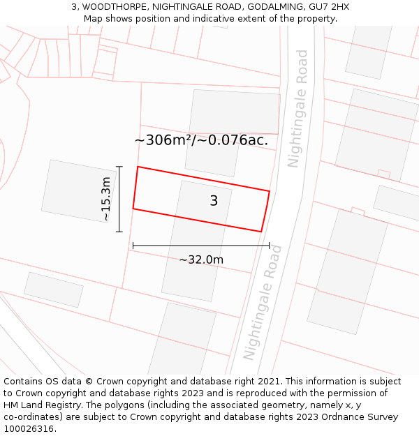 3, WOODTHORPE, NIGHTINGALE ROAD, GODALMING, GU7 2HX: Plot and title map