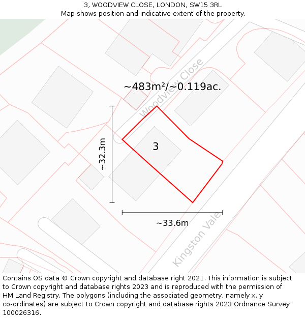 3, WOODVIEW CLOSE, LONDON, SW15 3RL: Plot and title map