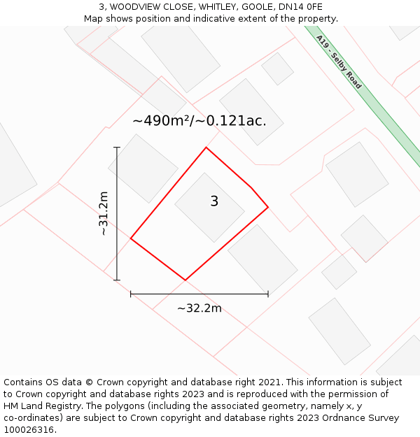 3, WOODVIEW CLOSE, WHITLEY, GOOLE, DN14 0FE: Plot and title map