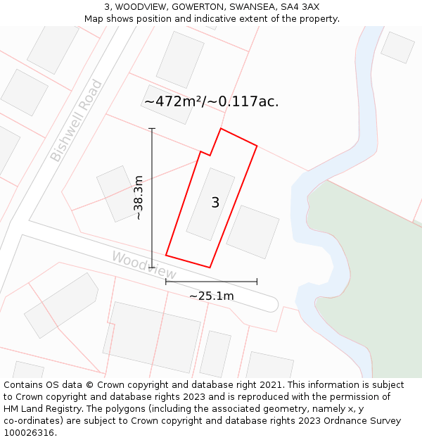 3, WOODVIEW, GOWERTON, SWANSEA, SA4 3AX: Plot and title map