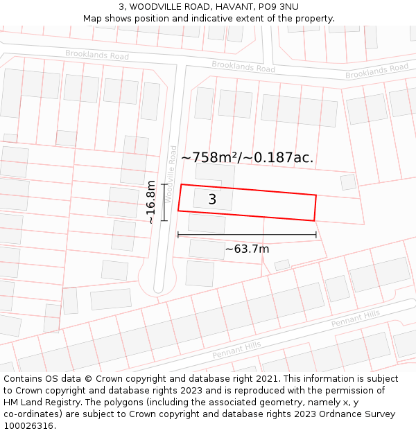 3, WOODVILLE ROAD, HAVANT, PO9 3NU: Plot and title map