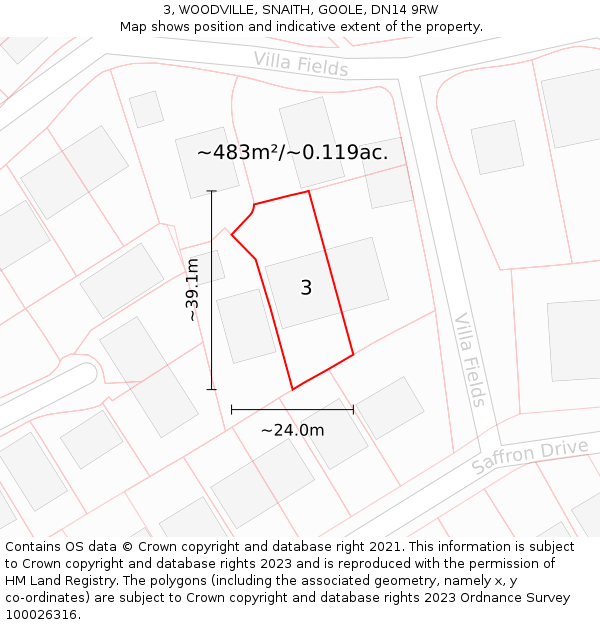 3, WOODVILLE, SNAITH, GOOLE, DN14 9RW: Plot and title map