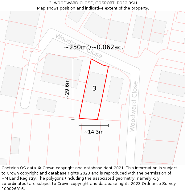 3, WOODWARD CLOSE, GOSPORT, PO12 3SH: Plot and title map