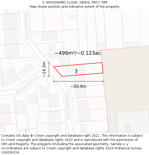 3, WOODWARD CLOSE, GRAYS, RM17 5RP: Plot and title map