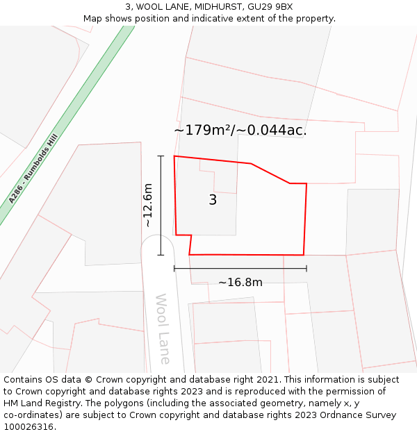 3, WOOL LANE, MIDHURST, GU29 9BX: Plot and title map