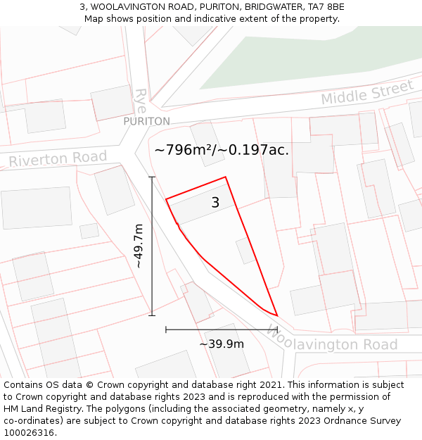 3, WOOLAVINGTON ROAD, PURITON, BRIDGWATER, TA7 8BE: Plot and title map