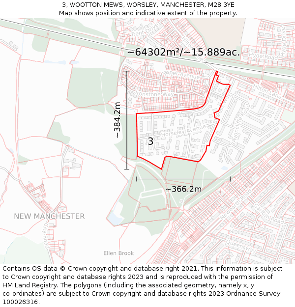 3, WOOTTON MEWS, WORSLEY, MANCHESTER, M28 3YE: Plot and title map