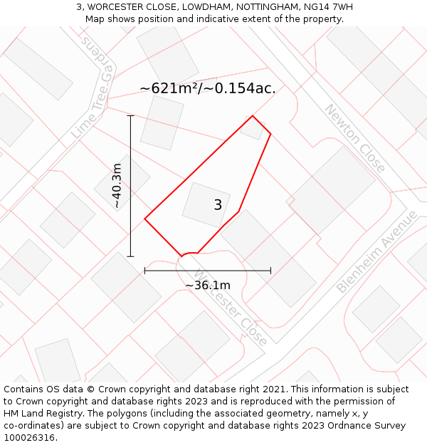 3, WORCESTER CLOSE, LOWDHAM, NOTTINGHAM, NG14 7WH: Plot and title map