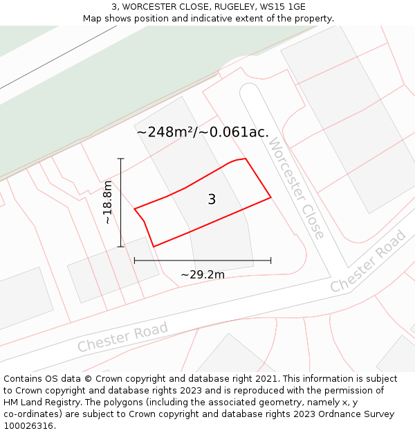 3, WORCESTER CLOSE, RUGELEY, WS15 1GE: Plot and title map