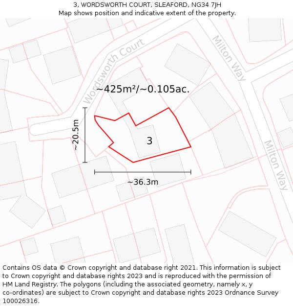 3, WORDSWORTH COURT, SLEAFORD, NG34 7JH: Plot and title map