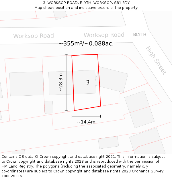 3, WORKSOP ROAD, BLYTH, WORKSOP, S81 8DY: Plot and title map