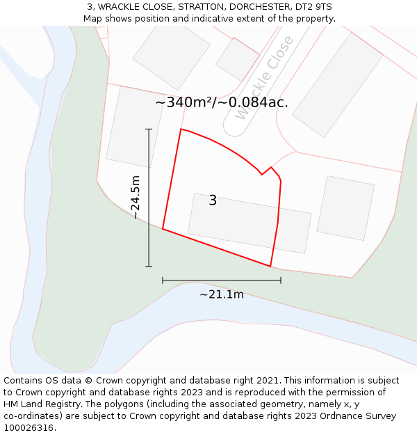 3, WRACKLE CLOSE, STRATTON, DORCHESTER, DT2 9TS: Plot and title map