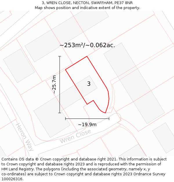 3, WREN CLOSE, NECTON, SWAFFHAM, PE37 8NR: Plot and title map