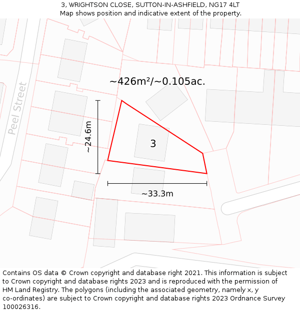 3, WRIGHTSON CLOSE, SUTTON-IN-ASHFIELD, NG17 4LT: Plot and title map