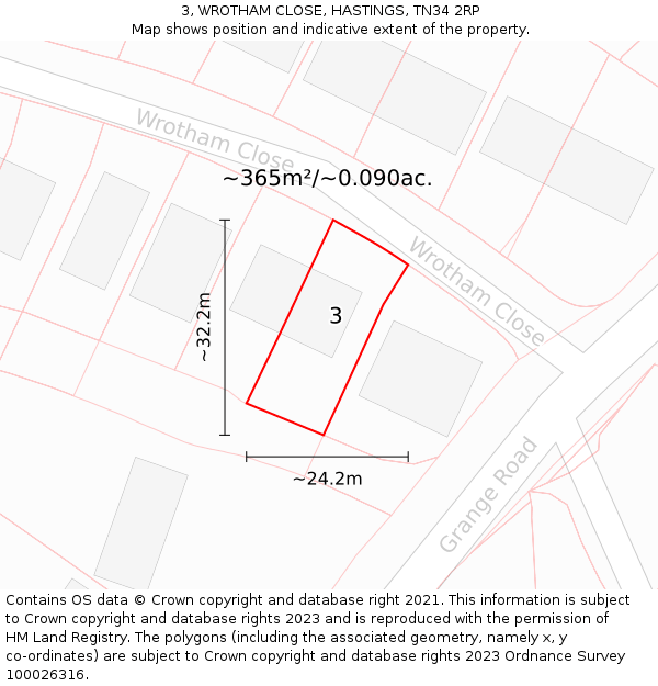 3, WROTHAM CLOSE, HASTINGS, TN34 2RP: Plot and title map