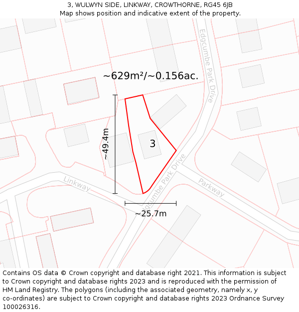 3, WULWYN SIDE, LINKWAY, CROWTHORNE, RG45 6JB: Plot and title map