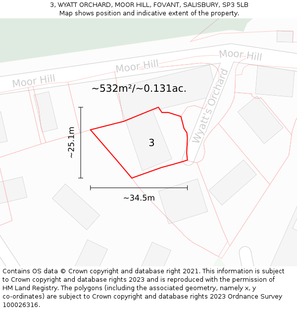 3, WYATT ORCHARD, MOOR HILL, FOVANT, SALISBURY, SP3 5LB: Plot and title map