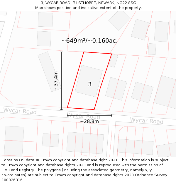 3, WYCAR ROAD, BILSTHORPE, NEWARK, NG22 8SG: Plot and title map