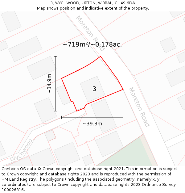 3, WYCHWOOD, UPTON, WIRRAL, CH49 6DA: Plot and title map