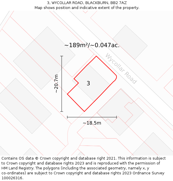 3, WYCOLLAR ROAD, BLACKBURN, BB2 7AZ: Plot and title map