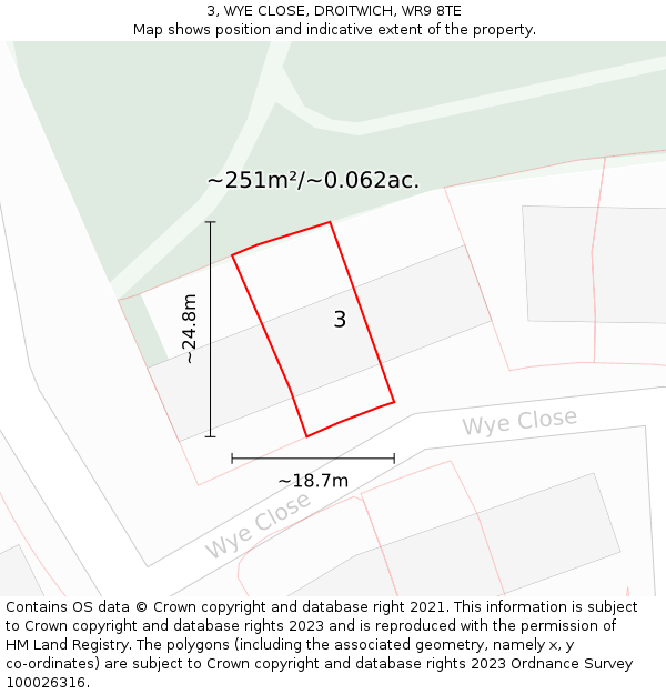 3, WYE CLOSE, DROITWICH, WR9 8TE: Plot and title map