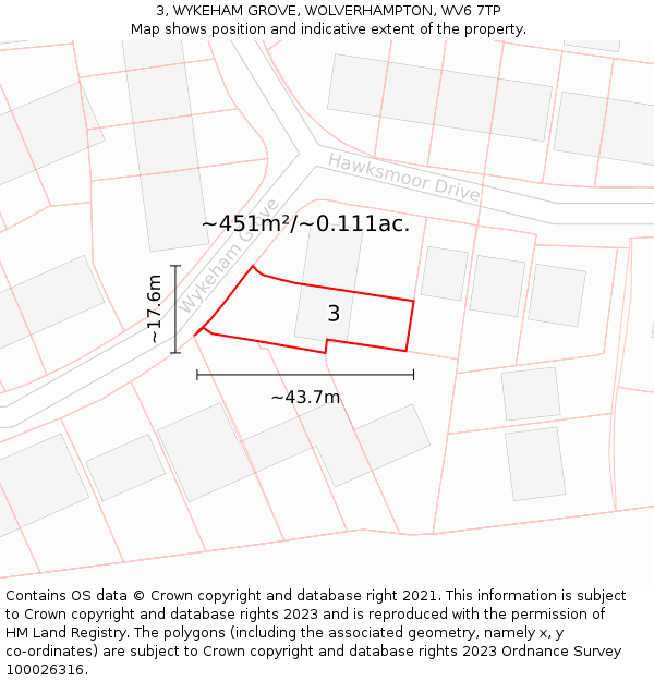 3, WYKEHAM GROVE, WOLVERHAMPTON, WV6 7TP: Plot and title map