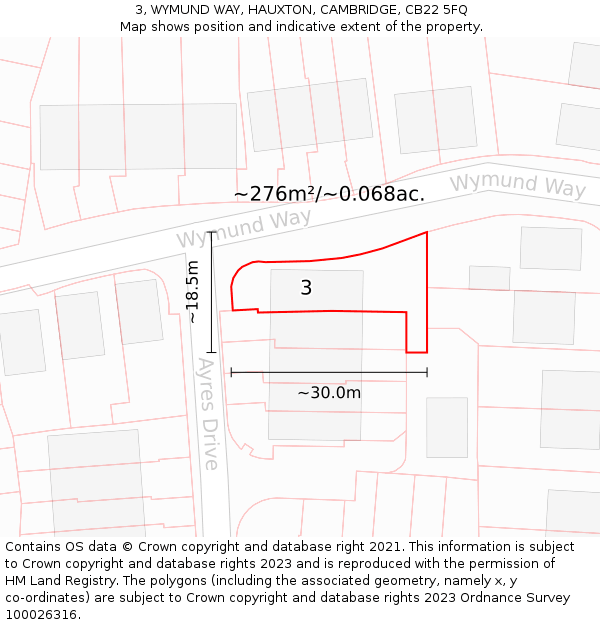 3, WYMUND WAY, HAUXTON, CAMBRIDGE, CB22 5FQ: Plot and title map