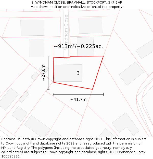 3, WYNDHAM CLOSE, BRAMHALL, STOCKPORT, SK7 2HP: Plot and title map