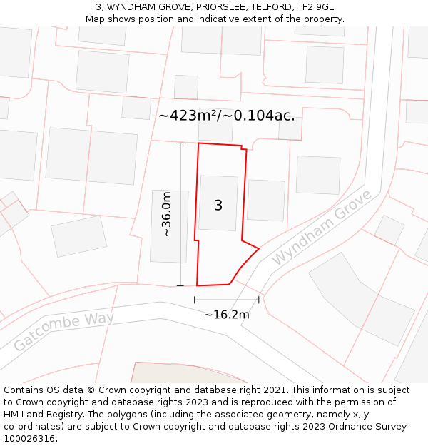 3, WYNDHAM GROVE, PRIORSLEE, TELFORD, TF2 9GL: Plot and title map