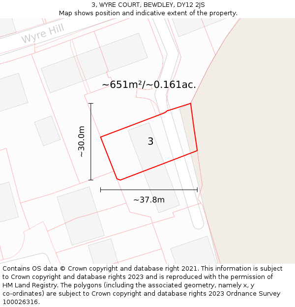 3, WYRE COURT, BEWDLEY, DY12 2JS: Plot and title map