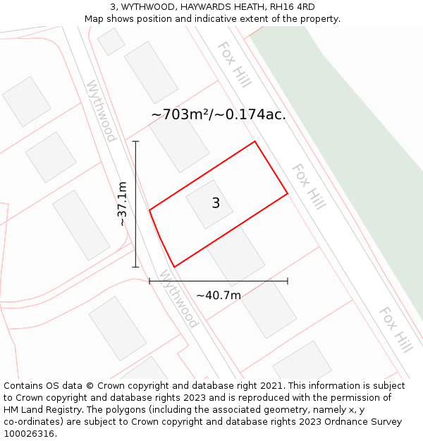 3, WYTHWOOD, HAYWARDS HEATH, RH16 4RD: Plot and title map