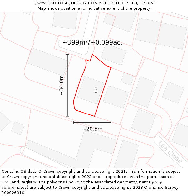 3, WYVERN CLOSE, BROUGHTON ASTLEY, LEICESTER, LE9 6NH: Plot and title map