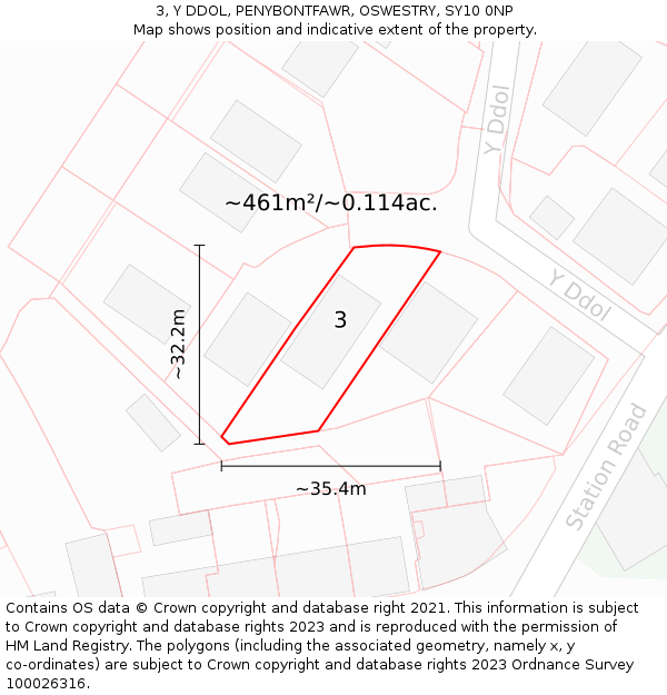 3, Y DDOL, PENYBONTFAWR, OSWESTRY, SY10 0NP: Plot and title map