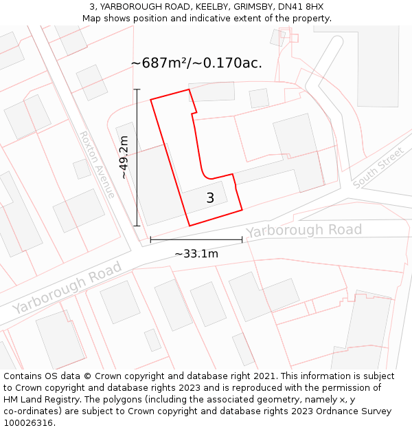 3, YARBOROUGH ROAD, KEELBY, GRIMSBY, DN41 8HX: Plot and title map