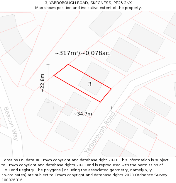 3, YARBOROUGH ROAD, SKEGNESS, PE25 2NX: Plot and title map