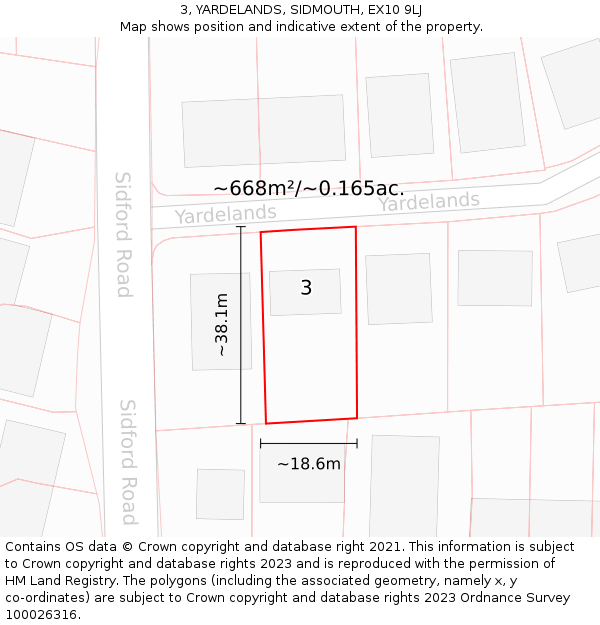 3, YARDELANDS, SIDMOUTH, EX10 9LJ: Plot and title map