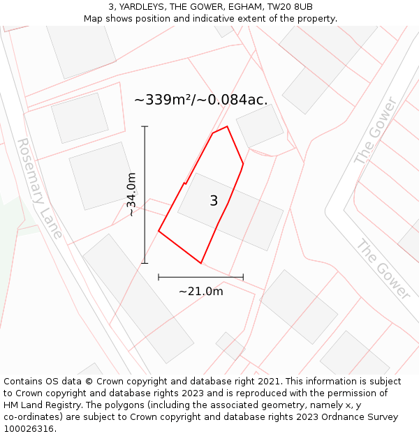 3, YARDLEYS, THE GOWER, EGHAM, TW20 8UB: Plot and title map