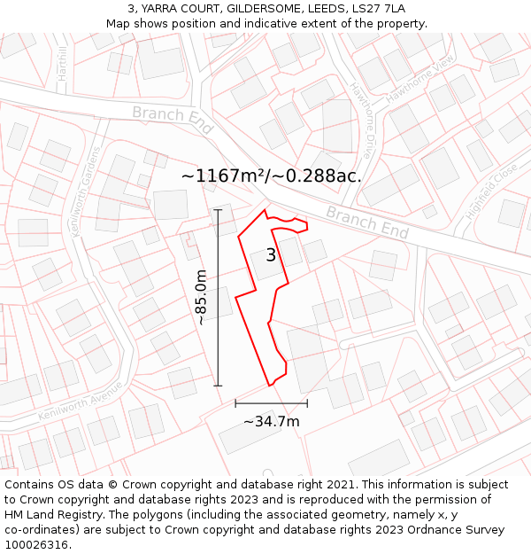 3, YARRA COURT, GILDERSOME, LEEDS, LS27 7LA: Plot and title map