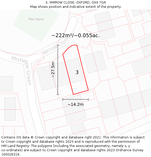 3, YARROW CLOSE, OXFORD, OX4 7GA: Plot and title map